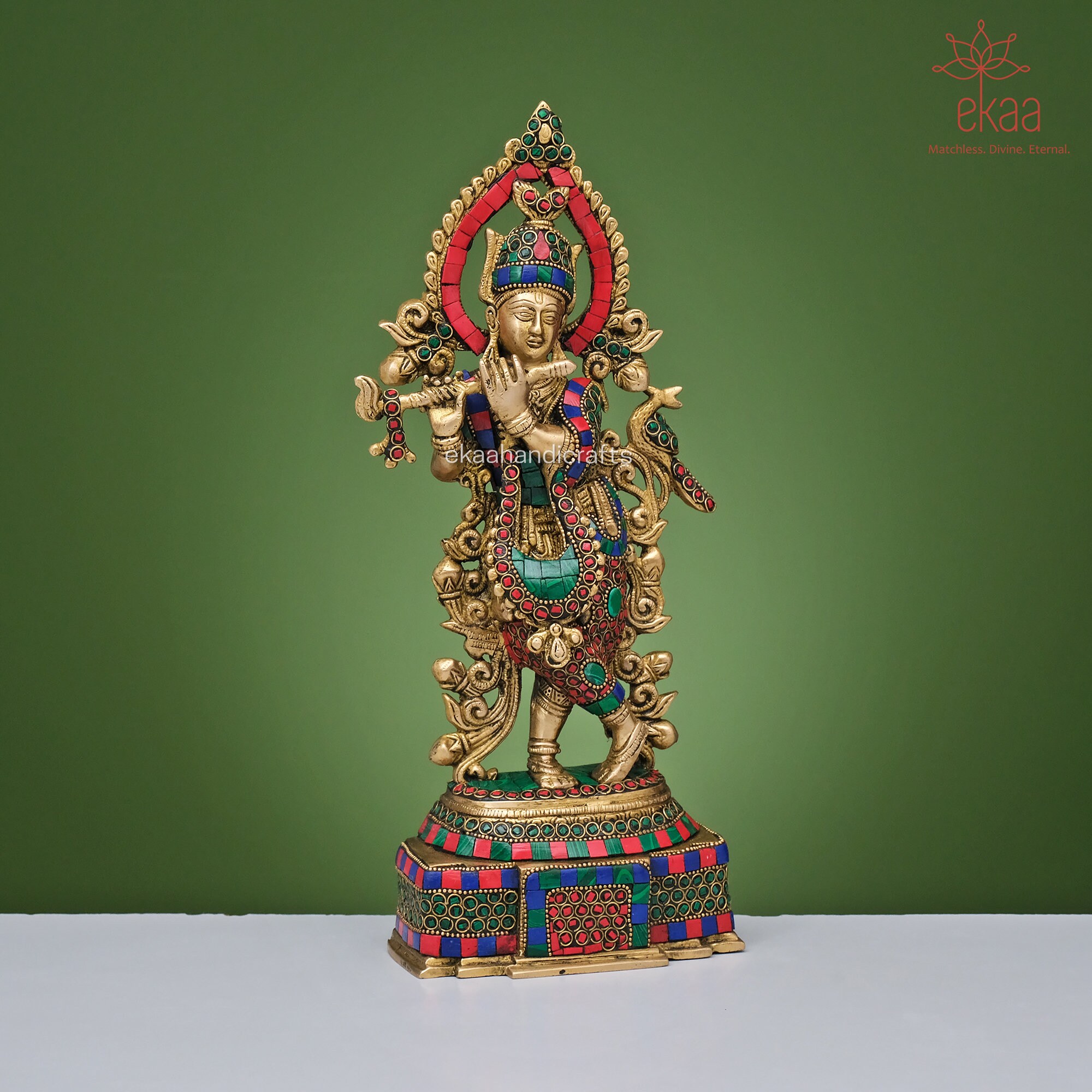 Brass Krishna Statue, Vintage Brass Lord Krishna Idol Sculpture for