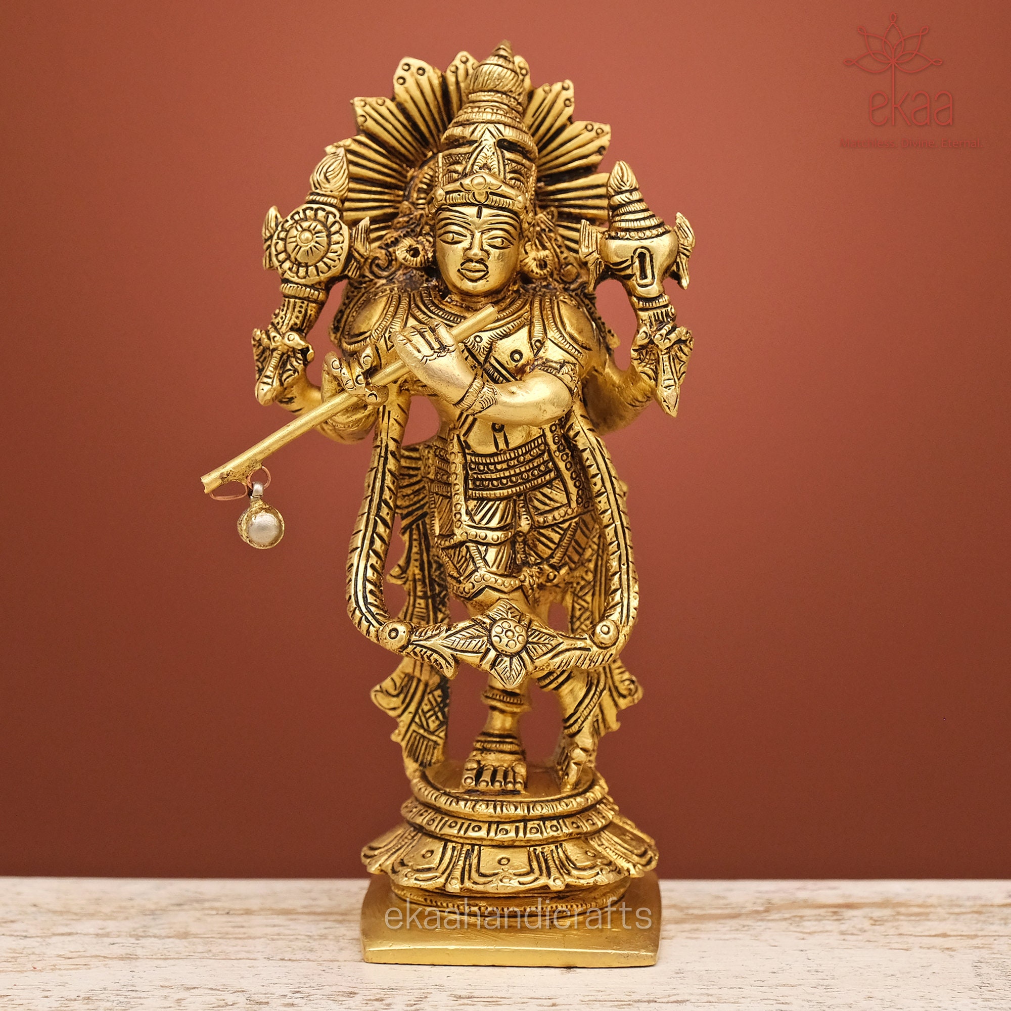 Krishna Statue in Brass 4 Hand Krishna Idol Krishn Bhagwan Etsy