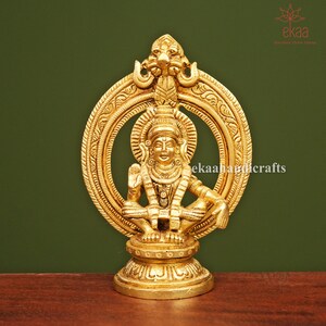 Brass Lord Ayyappan 5&quot; Statue, Aiyappan Swami Idol for Home Temple, Handcrafted Sabarimala Ayyappa Swamy, Religious Gifts For Family
