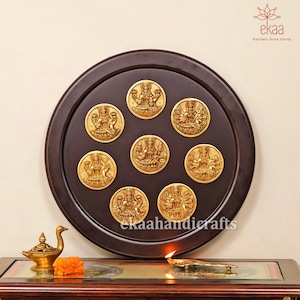 Brass Astha Laxmi, 8 forms of Lakshmi, Asthlakshmi Wall Hanging Wooden Frame, Goddess of Wealth, Good fortune, Fertility & Prosperity