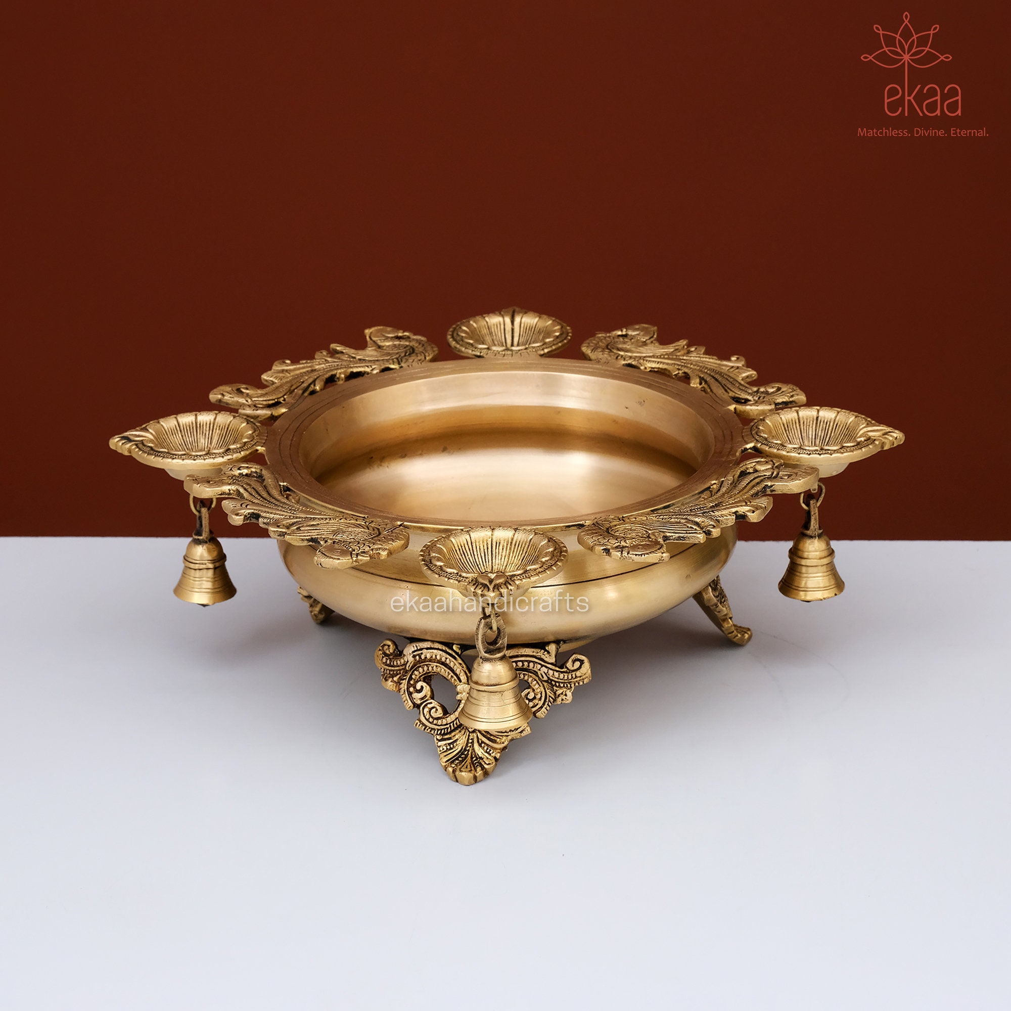 Brass Urli Traditional Bowl With 4 Diya Holders Brass Statue Etsy