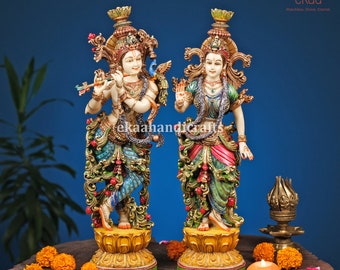 Radha Krishna Statue for Home Temple, 36CM Radha Krishna Statue, Goddess Radha Lord Krishna Hindu Divine Couple, Radhe Krishna Figurine