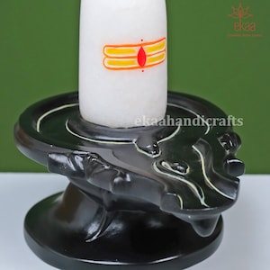 Shiva Lingam Sculpture - 7&quot; Inch Marble Shiva Lingam Figure for Temple Pooja and Decor Idea , Shivling Carved in Black Marble, Lord Shiva