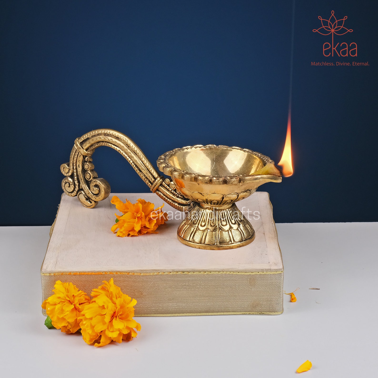 Handcrafted Brass Diya Oil Lamp with Handle: Indian Pooja Aarti Deepak