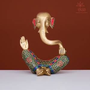 Ganesha Statue 20CM, Modern Ganesha Idol in Brass for Home Decor, Unique Ganesha Statue, Modern Vinayaka Good Luck, Ganesha for Indian Gift