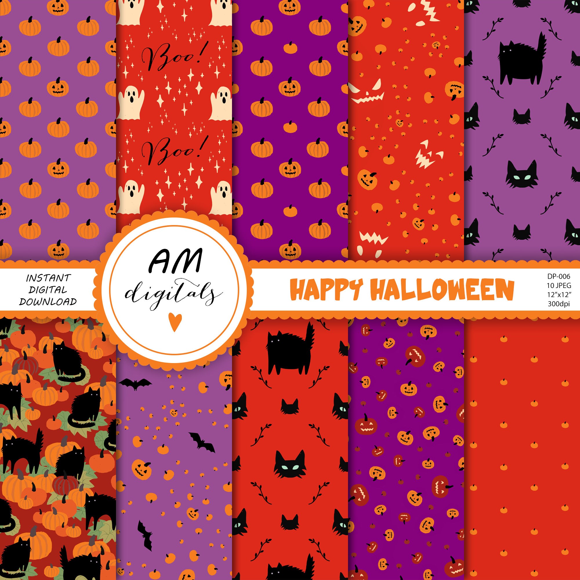 Halloween digital paper pack Halloween digital background | Etsy