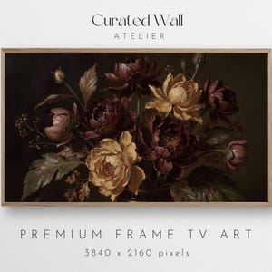 Fall Floral Frame TV Art, Dark Botanical Painting, Moody Flower Wall Decor