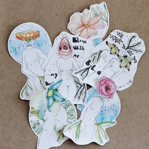 6 Flowerpower Ladys Stickerpack / feministische Sticker / vegane wasserfeste Sticker / outdoor as indoor / vegan wasserfest Sticker