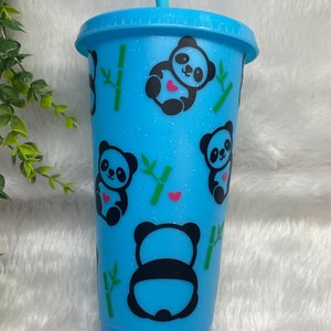 Panda cup | Cold Cup | Travel Iced Coffee Mug | Tumbler with Straw Lid 24oz or 709ml | MADE TO ORDER