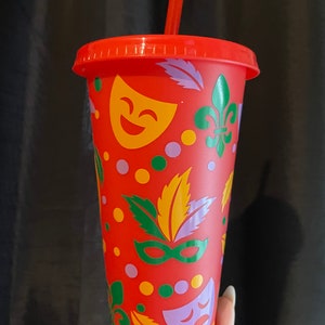 Carnival reusable cold cup|Travel Iced Coffee Mug | Tumbler with Straw Lid| cold cup| 24Oz or 709ml | MADE TO ORDER