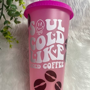 Cold Cup | Travel Iced Coffee Mug | Tumbler with Straw Lid 24Oz or 709ml| MADE TO ORDER