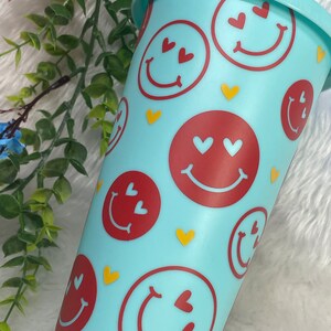 Smiling face cup |Travel Iced Coffee Mug | Tumbler with Straw Lid| cold cup| 24oz or 709ml| MADE TO ORDER