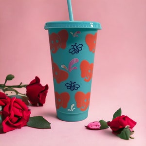 Elephant cold  Cup | Travel Iced Coffee Mug | Tumbler with Straw Lid 24Oz or 709ml | MADE TO ORDER
