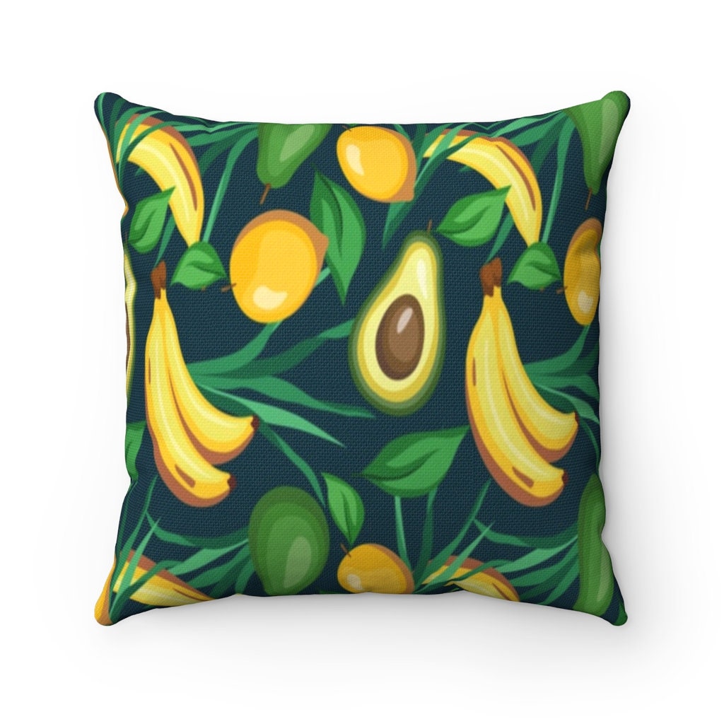 Avocat et Banane Spun Polyester Square Pillow, Cadeau Banane, Amoureux de d'amateurs d'avocat, Végét