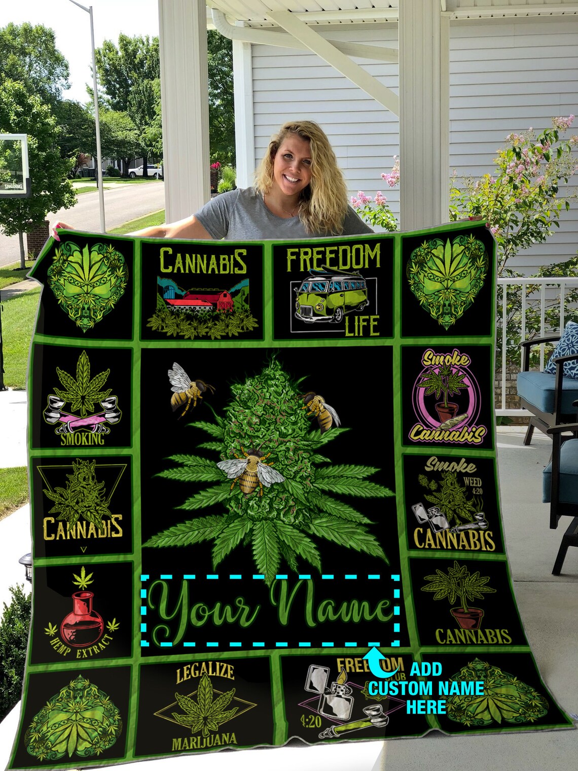 Custom Name Bee Weed Cannabis Quilt And Fleece Blanket Weed Etsy