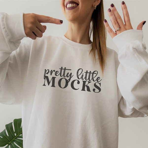 G 18000 Mockup | White Sweatshirt Bridal Mock Up | Fiancé Hen Wife Bride | Minimal Simple Model Wearing | Heavy Blend | Pretty Little Mocks