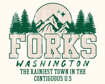 Forks Rainiest Town, Descarga digital de diseño PNG y SVG de moda, Inspirado en el crepúsculo, Vibraciones navideñas de otoño Estética linda, Estilo retro vintage