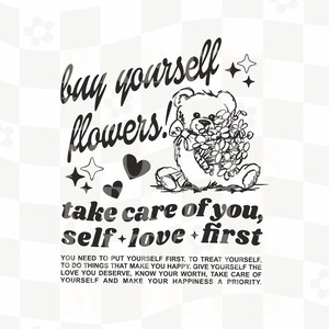自分に花を買ってあげて、自分を大切にして、自分をまず愛して、流行のPNGとSVGデザインのデジタルダウンロード、ポジティブな引用文のかわいい美学