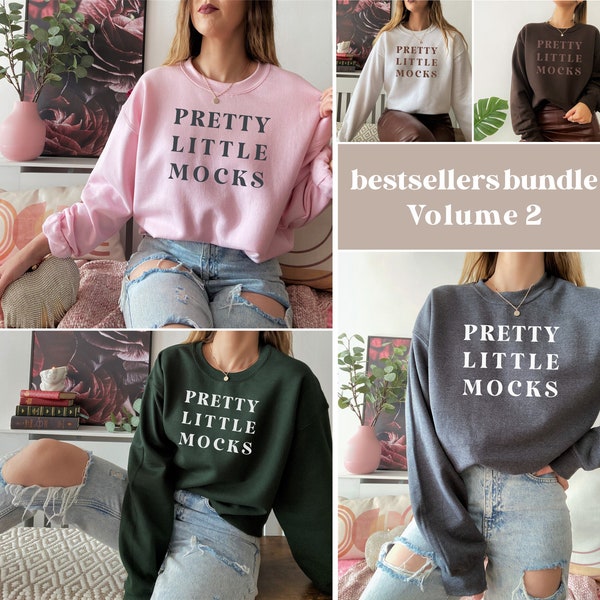 Bestsellers 5 Mockup Bundle Volume 2 | 18000 G Sweatshirt Mockups | White Pink Dark Heather Forest Green | Sweater Model Clothing Mockups