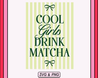 Coquette Matcha SVG PNG Design, Trendy Preppy Retro Striped Bow (Digital Download)