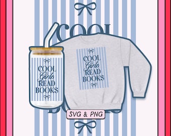 Girls Read Books SVG PNG Design, Retro Striped Bow (Digital Download)