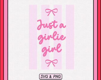 Coquette Girlie Girl SVG PNG Design, Pink Striped Bow (Digital Download)
