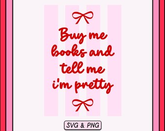 Coquette Bookish SVG PNG Design, Retro Pink Bow (Digital Download)