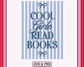 Girls Read Books SVG PNG Design, Retro Striped Bow (Digital Download)