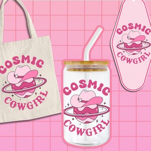 Kosmisk cowgirl SVG PNG-design, digital nedladdning, trendig söt western-svg, rymdplanetgrafik, cowgirl-lanthatt, rosa retro-estetik bild 3