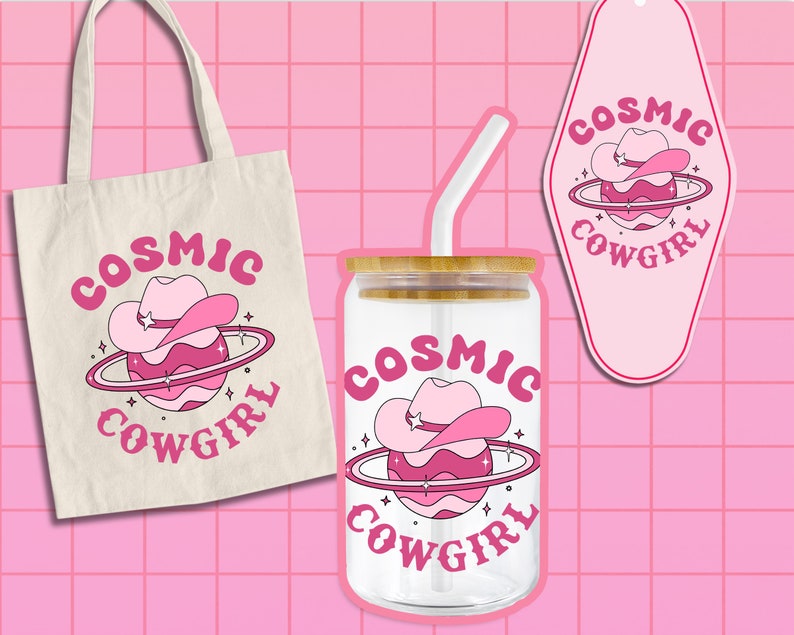 Kosmisk cowgirl SVG PNG-design, digital nedladdning, trendig söt western-svg, rymdplanetgrafik, cowgirl-lanthatt, rosa retro-estetik bild 3