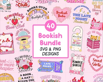 Bookish PNG SVG Bundle, Book Lover Sublimation Design, Bookish Clipart, Reading Quotes, Digital Download