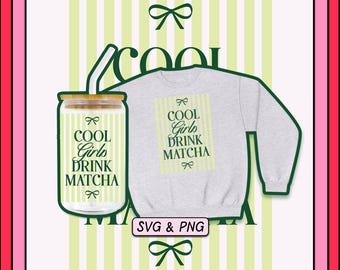 Coquette Matcha SVG PNG Design, Trendy Preppy Retro Bow (Digital Download)