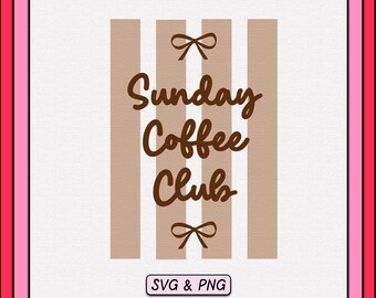 Coquette Coffee Club SVG PNG Design, Retro Striped Bow (Digital Download)