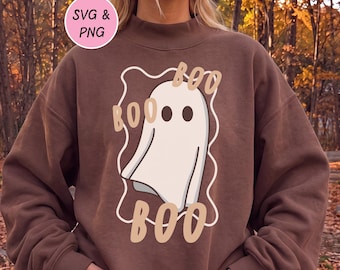 Trendy Ghost SVG PNG Halloween Fall Autumn Design, Cozy Cute Sweatshirt Graphic, Spooky Sublimation Clipart File