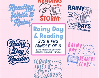Book SVG PNG Design Bundle, Bookish Lover, Rainy Day Reader Quote (Digital Download)