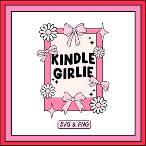 Kindle Girlie SVG PNG-ontwerp, digitale download, trendy boek schoolse ontwerp, schattige strik roze esthetiek, bestand voor commercieel gebruik voor stickers