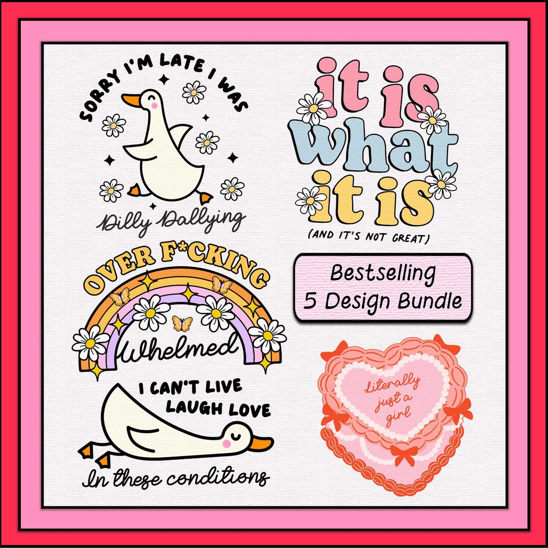 Bestselling Design Bundle 5 SVG PNG Design Files, Trendy Digital ...