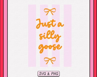 Silly Goose SVG PNG Design, Retro Striped Coquette Bow (Digital Download)