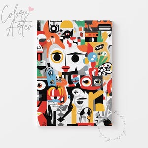 Arte pop abstracto con caos para imprimir: pintura digital de dibujos animados minimalistas vibrantes, decoración de pared moderna y divertida, arte hogareño atrevido y caprichoso 304