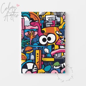 Graffiti de arte pop urbano imprimible: escena de dibujos animados colorida, pintura digital divertida, decoración de pared de estilo callejero divertido, arte moderno caprichoso 298