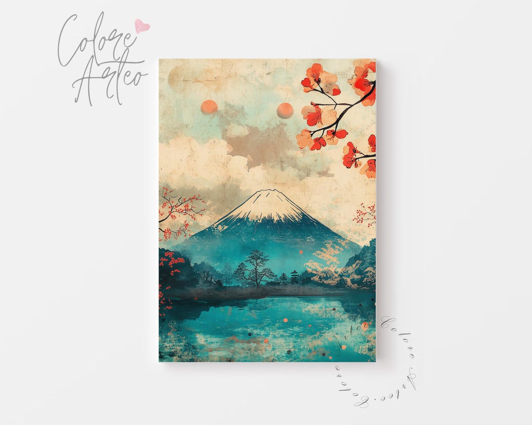 Mount Fuji & Cherry Blossom Print - Vintage Japanese Spring Landscape ...