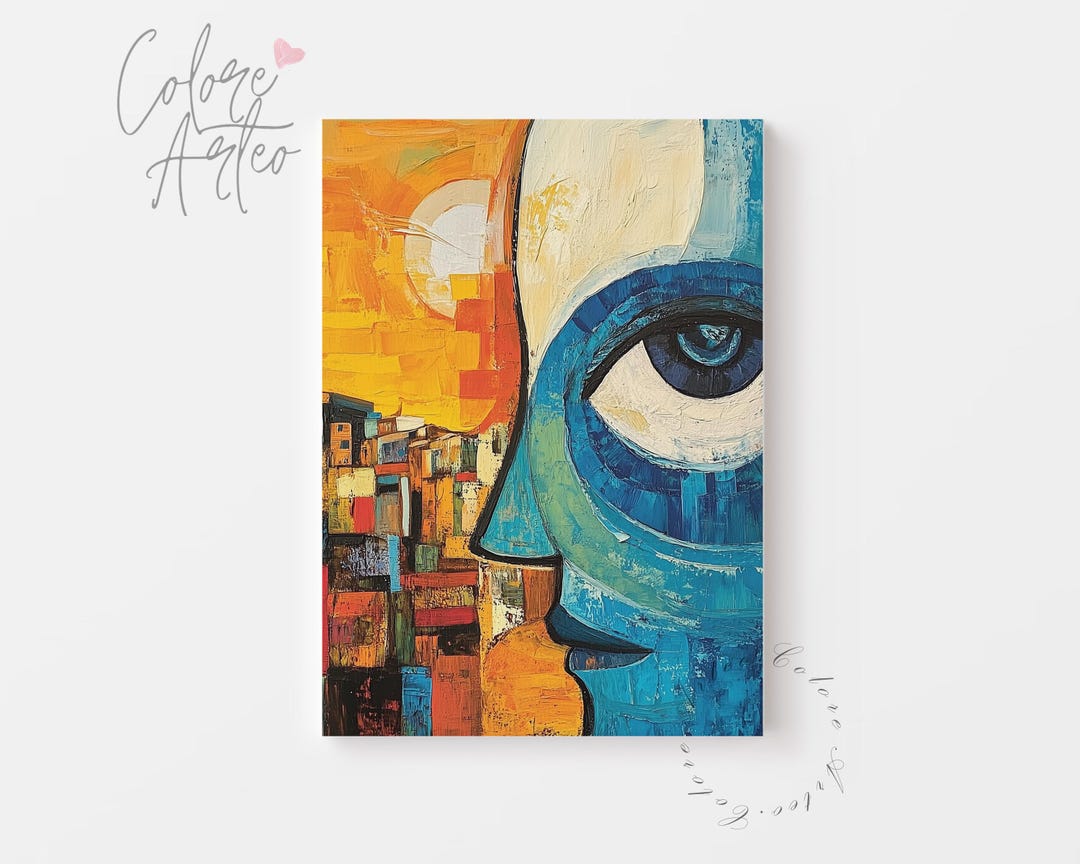 Abstract Cubist Face Printable - Moody Bold Portrait Painting, Surreal ...