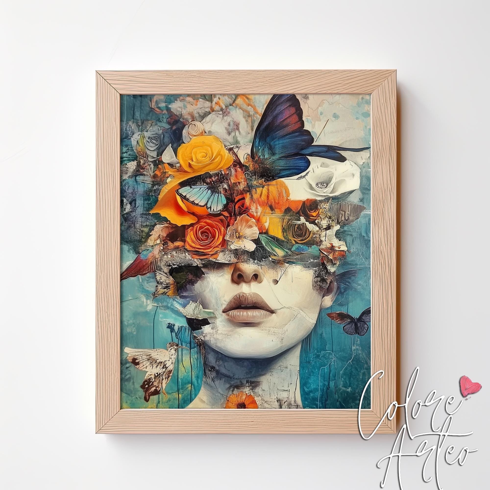 Surreal Floral Portrait Printable - Dreamy Butterfly Woman Art ...