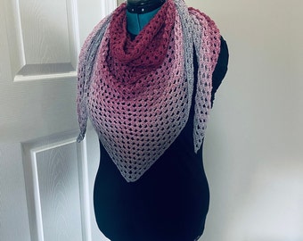 Gradient Shawl Wrap - Women Fashion Accessory, Handmade Crochet Shawl - Fuchsia to Gray