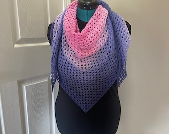 Gradient Shawl Wrap - Damesmodeaccessoire, handgemaakte gehaakte sjaal - roze tot paars