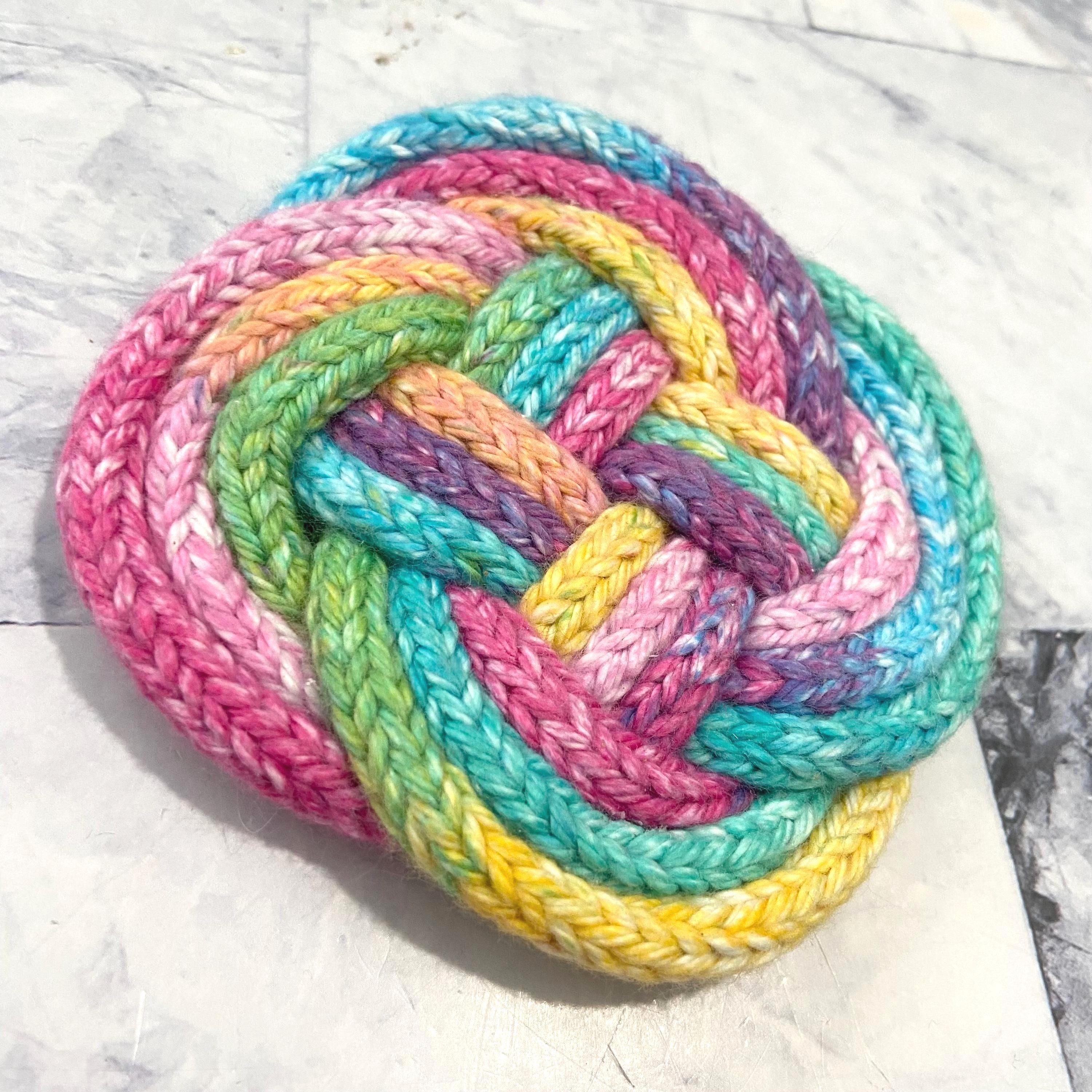 Knotted Coaster, Cork Backed,  Handmade House Warming Gift, Coffee Cup Coaster, 40+ Colors Available