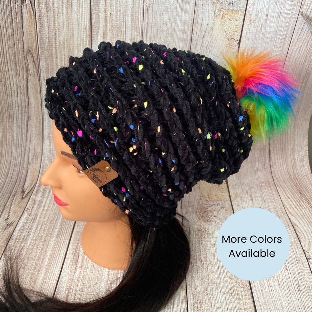 Rainbow Fluff Hat - Fall Winter Fashion, Bright Bold Hat, Winter Gift ...