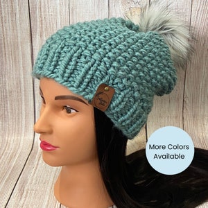 Warm Chunky Knit Hat -  Pom-pom Hat, Thick Winter Beanie, Cozy Knit Cap, Winter Headwear, Women&#39;s Fall/Winter Fashion