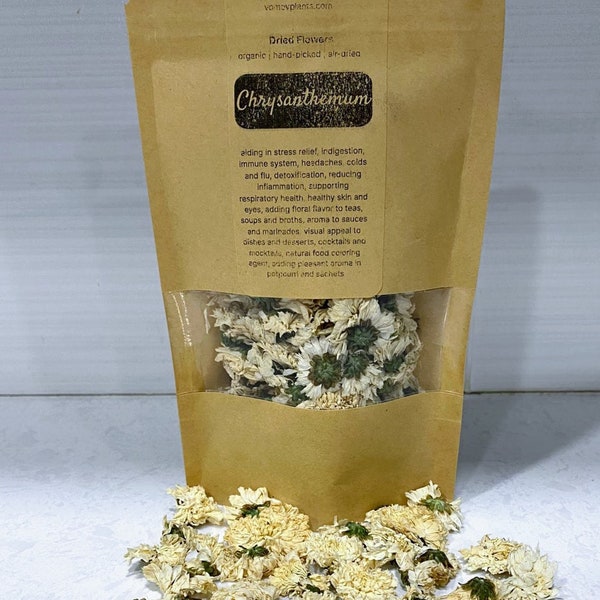 Organic Chrysanthemum Flowers Dried Cut, 100% Premium, Home-grown, No GMO, No Pesticides, Hand-Picked, Air-Dried, Tea, Spice, Soap, Crafts