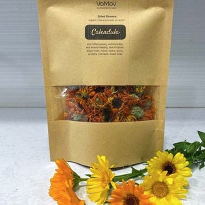 Organic Calendula Flowers Dried Cut, 100% Premium, Home-grown, No GMO, No Pesticides, Hand-Picked, Air-Dried, Tea, Spice, Soap, Crafts